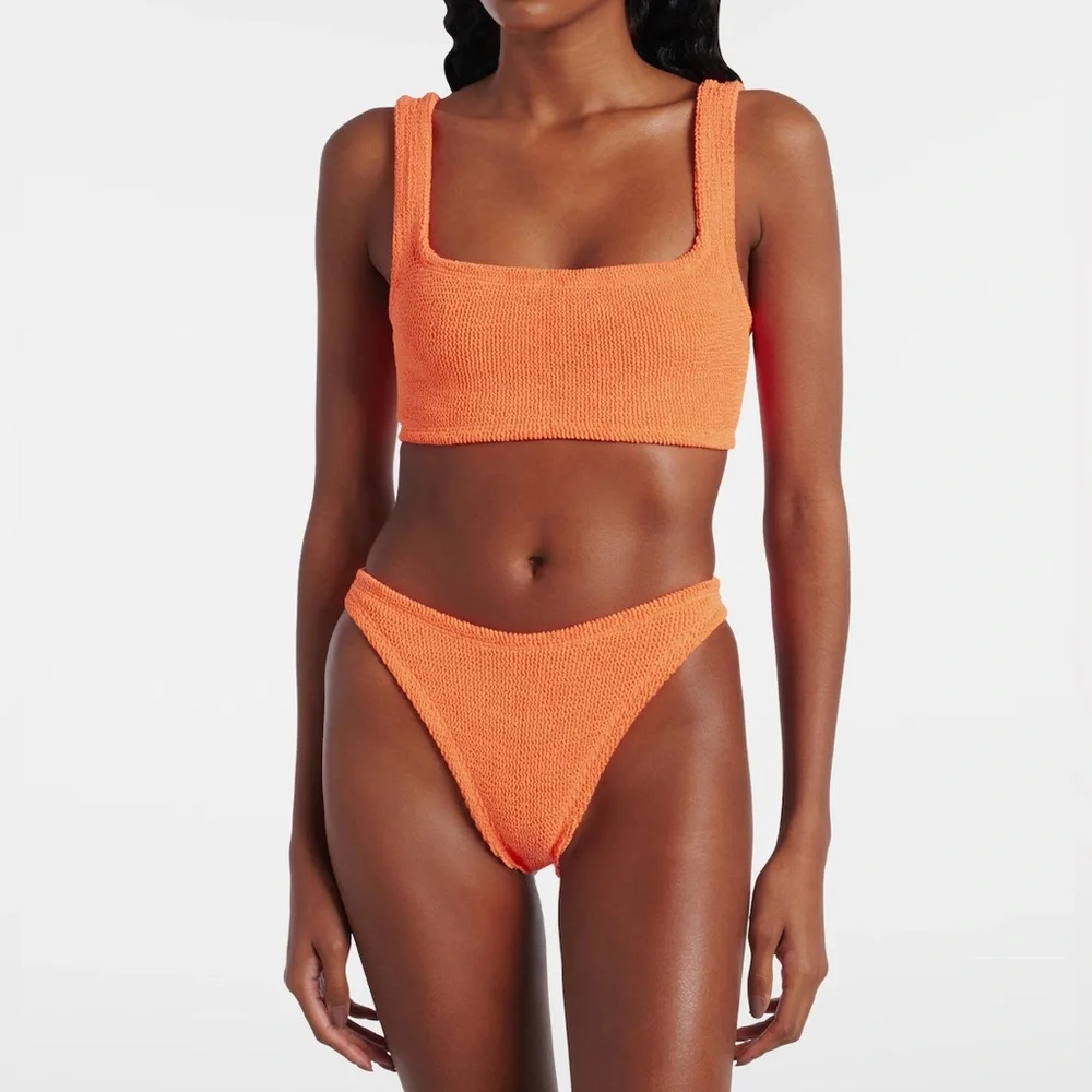 Hunza G Xandra Orange Bikini Set Swimsuit Crinkle Swimwear Revolve Harrods